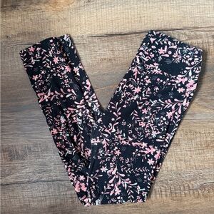 LuLaRoe Black Leggings with Pink Floral Print
